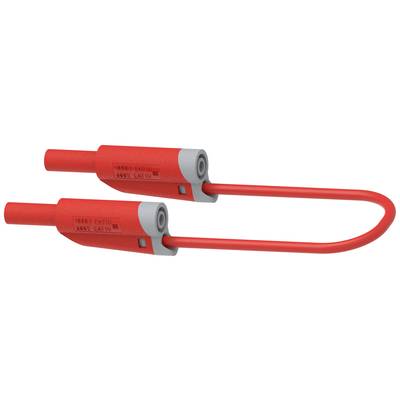Een rood, U-vormig fietsslot met een cilindrisch slot mechanisme en grijze accenten.