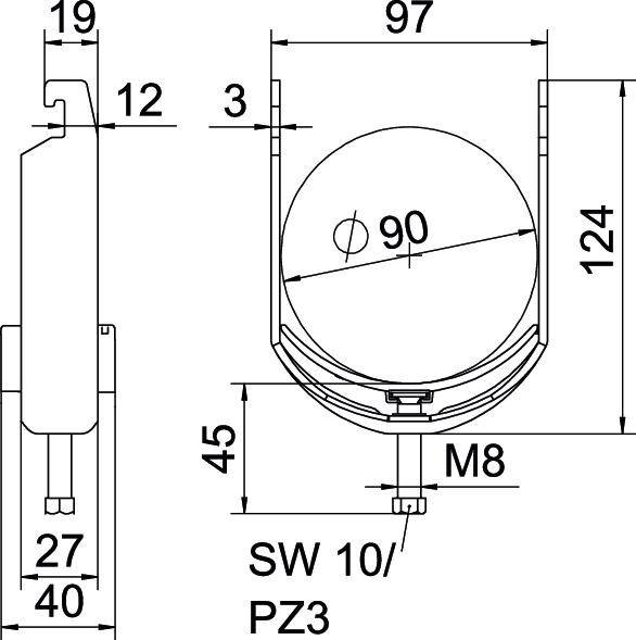 Technische tekening van een rond onderdeel met afmetingen in millimeters. Bevat specificaties voor diameter, afstanden en schroefgrootte M8.