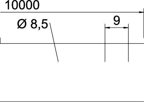 Technische tekening van een rechthoek met de afmetingen 10.000 mm lengte, Ø 8,5 mm en 9 mm breedte.