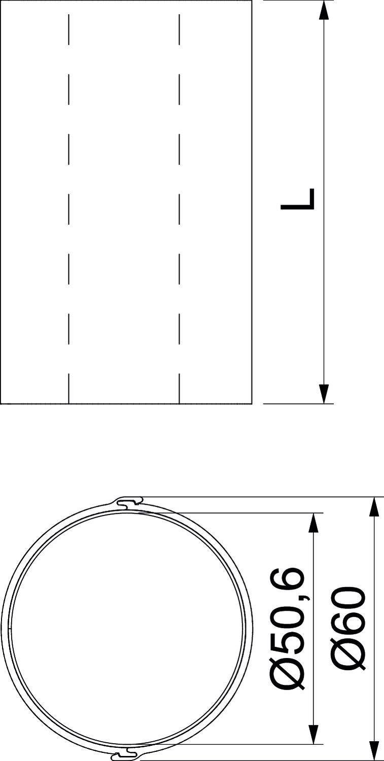 Technische tekening van een buis met een lengte 'L', diameter van 60 mm en een binnendiameter van 50,6 mm.