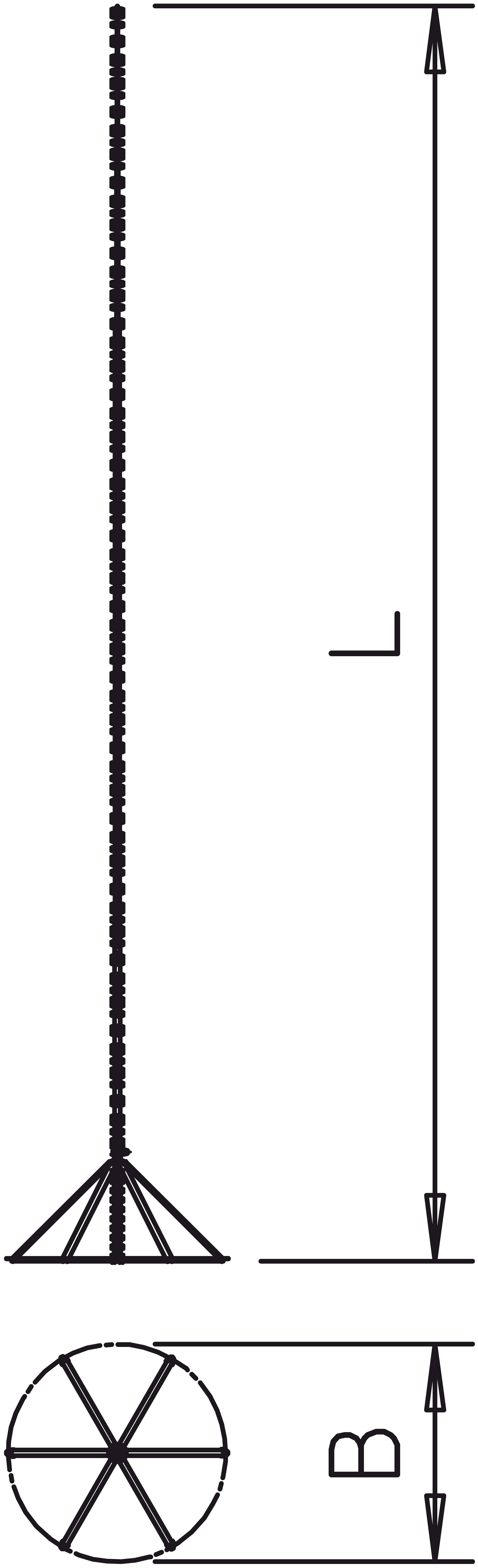 Technische tekening van een bout met lengte 'L' en basisdiameter 'B', toont verhoudingen en maatvoering.
