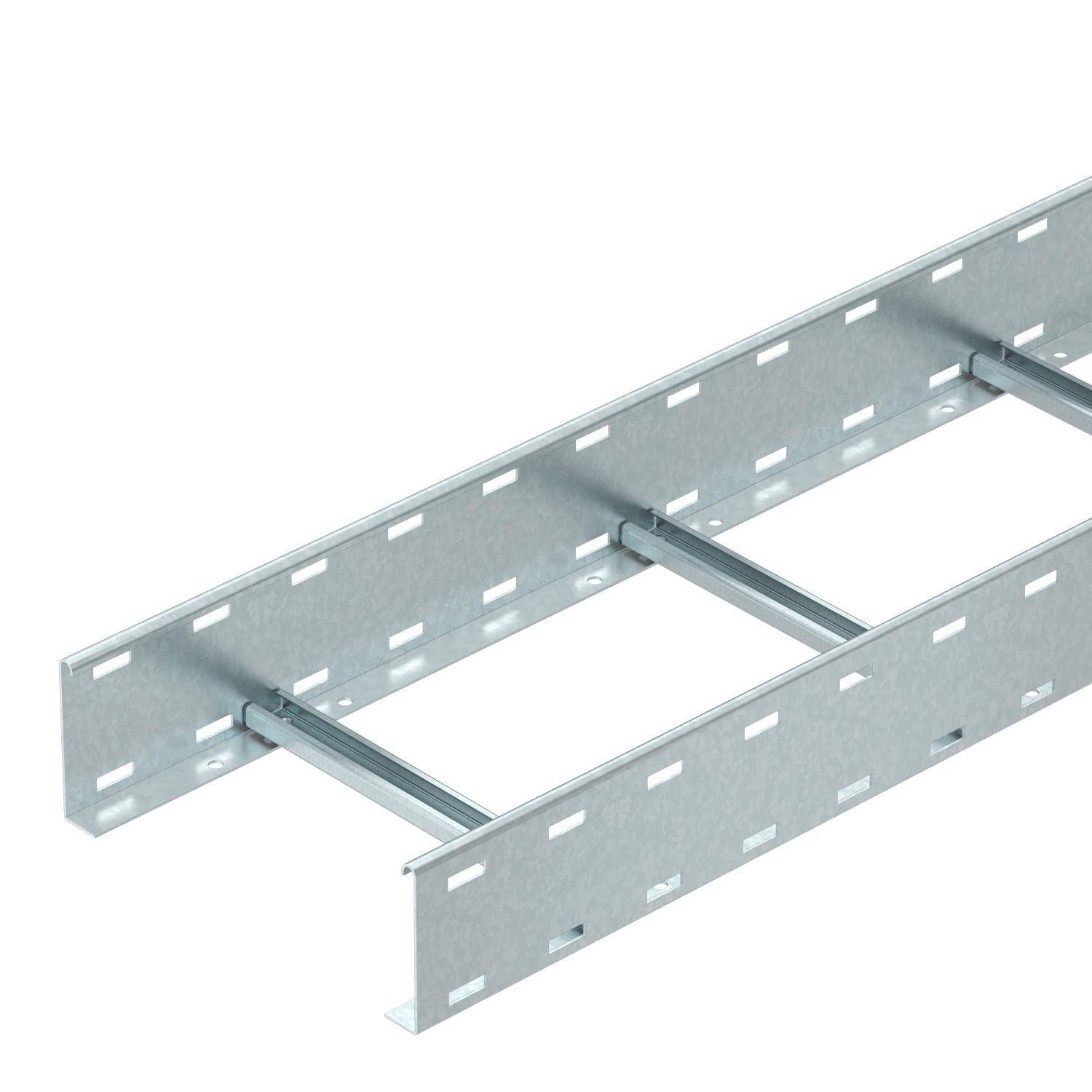 Metalen kabelgoot met zijdelingse ventilatieopeningen in rechthoekige vorm, bedoeld voor veilige geleiding en organisatie van kabels.
