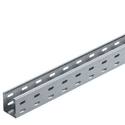 Metalen rail met regelmatige rechthoekige gaten, waarschijnlijk gebruikt voor bouw of installatie.