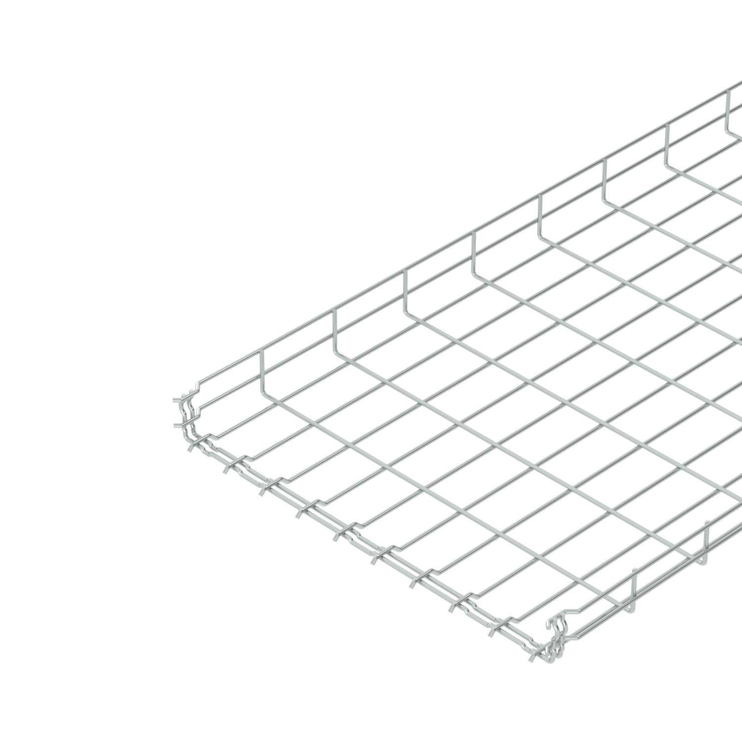 Een zilveren draadrooster, diagonaal gezien, vermoedelijk onderdeel van een rek of mand, met een rechthoekige, fijnmazige structuur.
