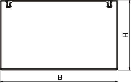 Technische tekening van een rechthoekig frame met afmetingen B (breedte) en H (hoogte). Bovenaan zijn twee bevestigingsbeugels zichtbaar.