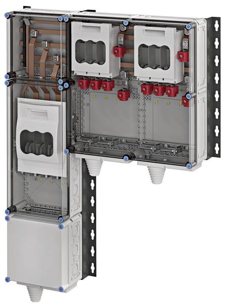 Elektrische verdeelkast met zichtbare kabelgoten en aansluitingen, toont de interne structuur en rangschikking van de componenten.