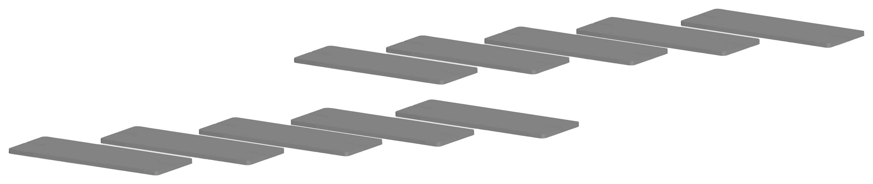 Grijze, smalle bakstenen zijn in twee licht verschoven rijen gerangschikt.