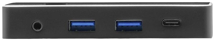 Zwart apparaatbehuizing met twee USB-3.0-poorten, een USB-C-poort en een audioaansluiting aan de voorzijde.