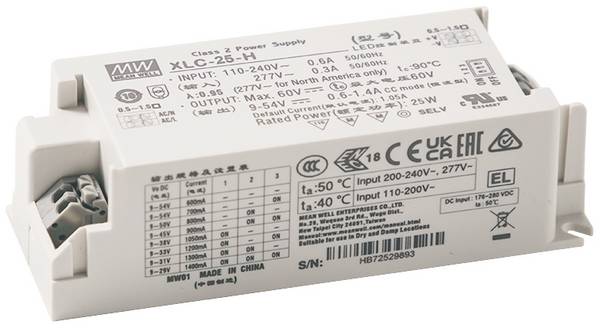 MEAN WELL XLC-25-H-DA2 LED-driver Constante stroomsterkte 25.0 W 0.3 - 1.1 A 9 - 54 V 1 stuk(s)