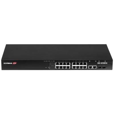Een zwarte netwerk-switch met meerdere Ethernet-poorten en twee glasvezelaansluitingen, geschikt voor professionele netwerktoepassingen.