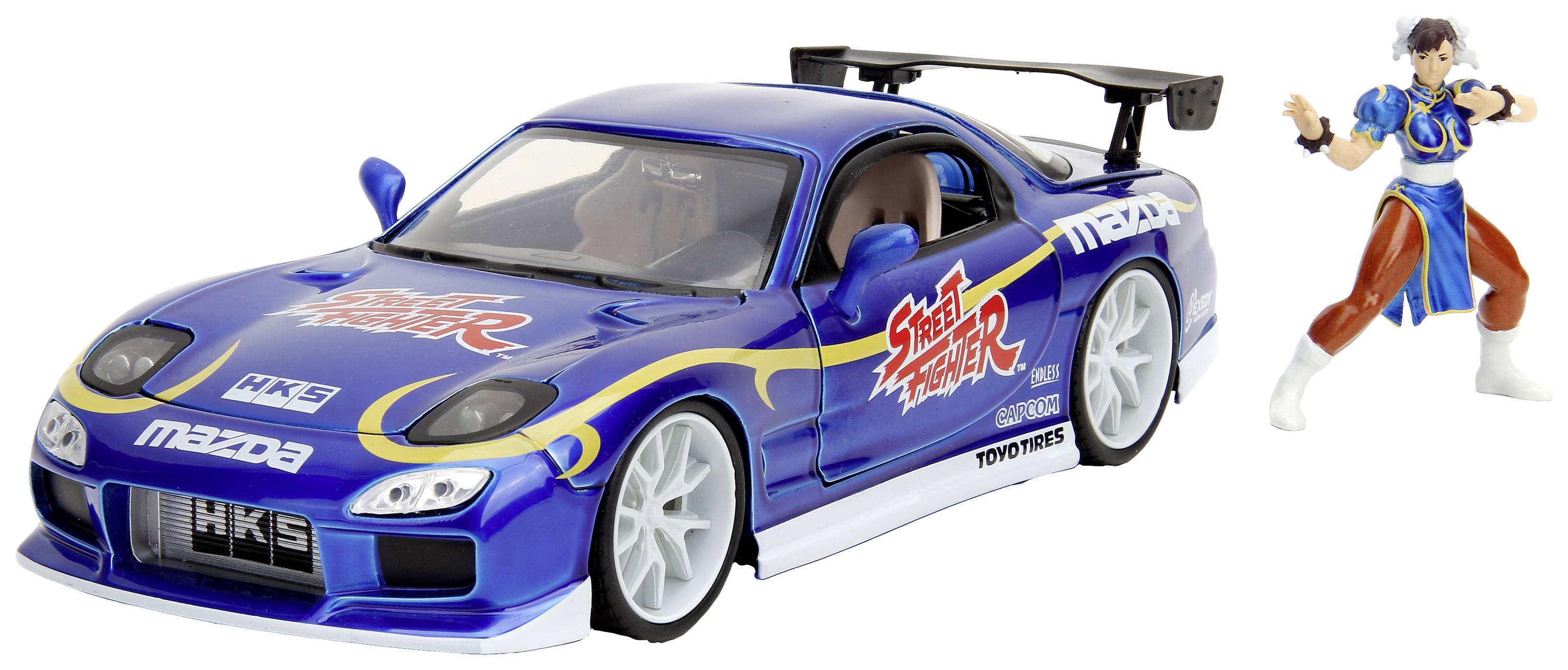 JADA TOYS Auto Mazda Street Fighter 1993 Mazda RX7 met Chun-Li figuur Kant-en-klaar model Personenauto (model)