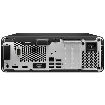 Achterkant van een computerbehuizing met verschillende aansluitingen, waaronder HDMI, USB en Ethernet. Een ventilator is zichtbaar.