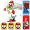 'Lego Mario-figuur op een elektronisch platform, met wisselende gezichtsuitdrukkingen, slaapstand en bewegingssensor-indicator.'