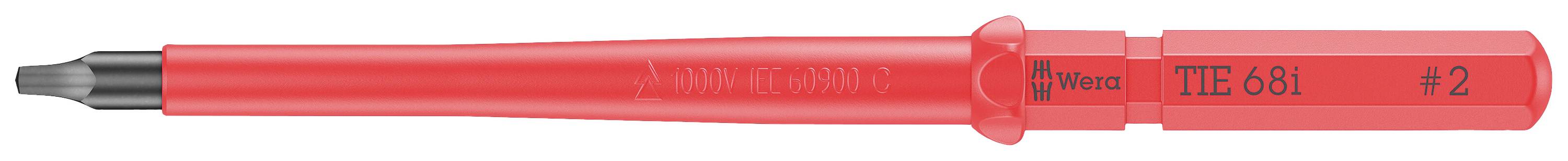 Rode geïsoleerde schroevendraaier met zwarte punt, met een zwarte markering 'TTE-601 ±2' op het handvat.