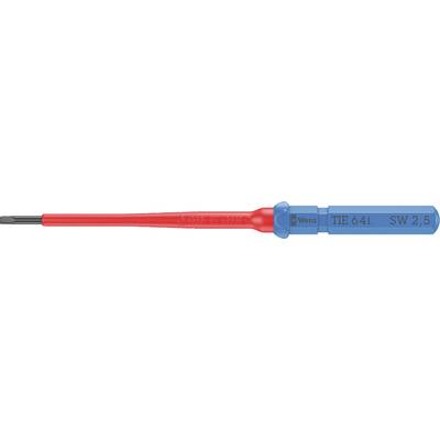 Een fasespanningstester met een blauwe handgreep en rode punt, gebruikt voor het testen van elektrische spanning. Markeringen: 'TEK-41' en 'SLV 2.5'.