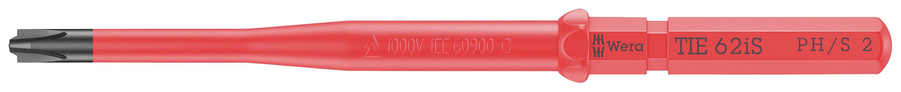Geïsoleerde elektricienenschroevendraaier met rode handgreep, Torx-schroefdop en opschrift 'PB 8215 PH/S 0'.