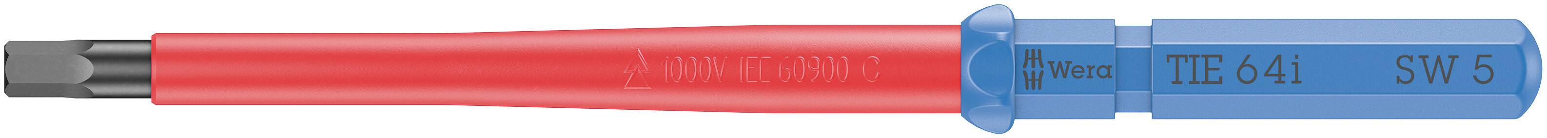 Een zeskante inbussleutel met een rood-blauwe handgreep en het opschrift 'TEC-641 SW 5'.