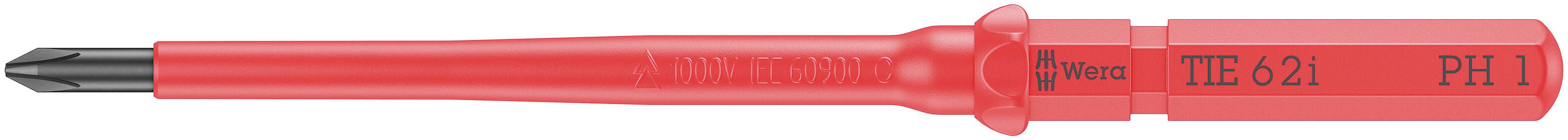 Rode geïsoleerde schroevendraaier-inzet, met opschrift 'TT-E-621 PH 1'. Geschikt voor precisiewerkzaamheden aan elektronische apparaten.