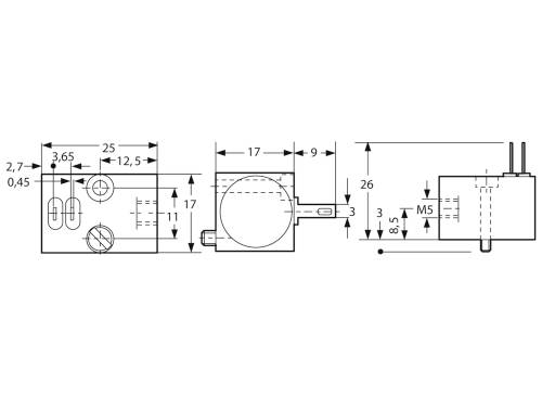 Technische tekening van een onderdeel met nauwkeurige maatspecificaties, inclusief afstanden, diameters en posities voor ontwerp en montage.