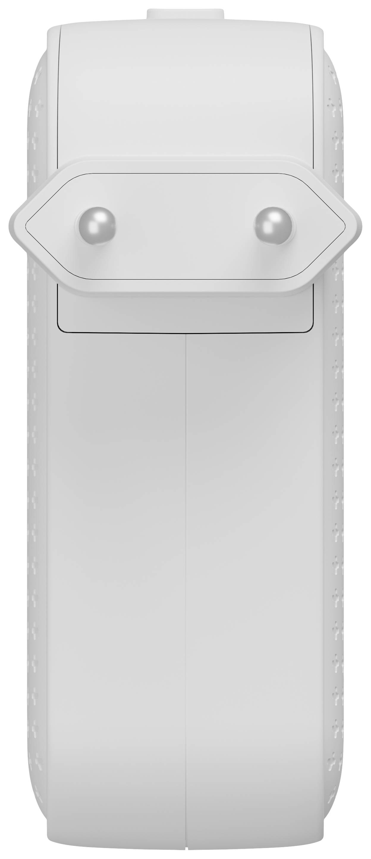 Wit, modern armband van bovenaf gezien, toont sluitingsdetail met twee knoppen.