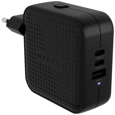 HYPER HyperJuice® 70W USB-C Reislader 70 W 1x USB-A, 2x USB-C USB PD Zwart GaN, Met adapter voor Europa, Met adapter voo