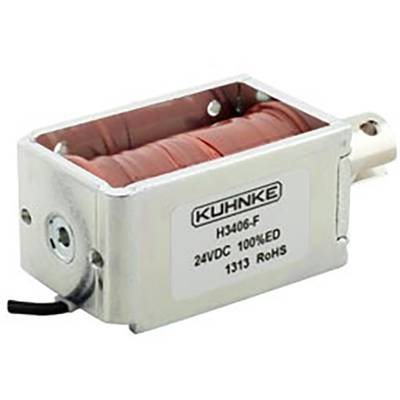 'Afbeelding van een Kuhnke elektromagneet H3406-F, 24VDC en 100N. Het metalen frame is zichtbaar, met een rode spoel binnenin de behuizing.'
