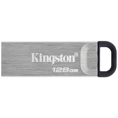 USB-stick met een grijs metalen behuizing, opschrift 'Kingston 128GB'.