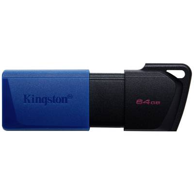 Een USB-flashdrive van Kingston met een opslagcapaciteit van 64 GB. Behuizing in blauw en zwart, met afneembare dop.