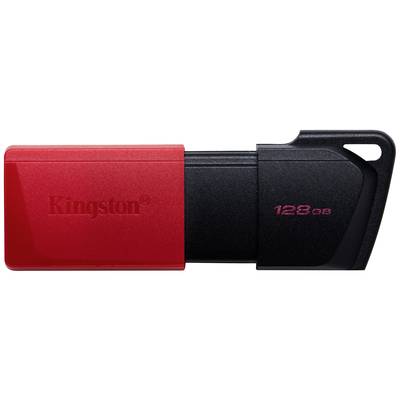 Een rode en zwarte USB-stick met het opschrift 'Kingston' en capaciteit '128 GB'.