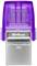'Kingston DTmicroDuo 3C' USB-stick, 64GB, met transparante paarse behuizing en zilveren metalen omhulsel.