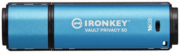 Kingston IronKey Vault Privacy 50 Series USB-stick Retail 16 GB Zwart/blauw IKVP50/16GB USB-A 3.2 Gen 1