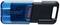 Een blauwe en zwarte USB-stick van het merk Kingston met de opdruk '128GB'. Ideaal voor het opslaan en overdragen van gegevens.