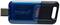 Een blauwe USB-stick met een zwarte dop en de tekst '128 GB'. Geschikt voor het opslaan en overdragen van gegevens.