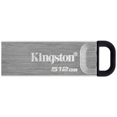 USB-stick van Kingston met 512 GB opslagcapaciteit in een metalen design met een zwarte dop.