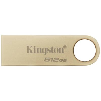 USB-stick van Kingston, capaciteit 512 GB, in goudkleurige uitvoering met een rond aanhangersgebied rechts.