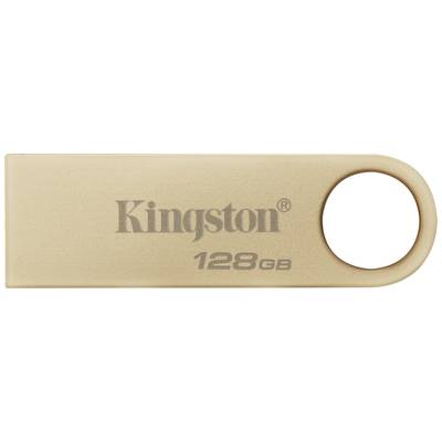 USB-stick van Kingston met 128 GBopslagcapaciteit, goudkleurig design.