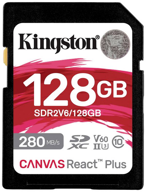 Kingston Technology 128GB Canvas React Plus SDXC UHS-II 280R/100W U3 V60 voor Full HD/4K