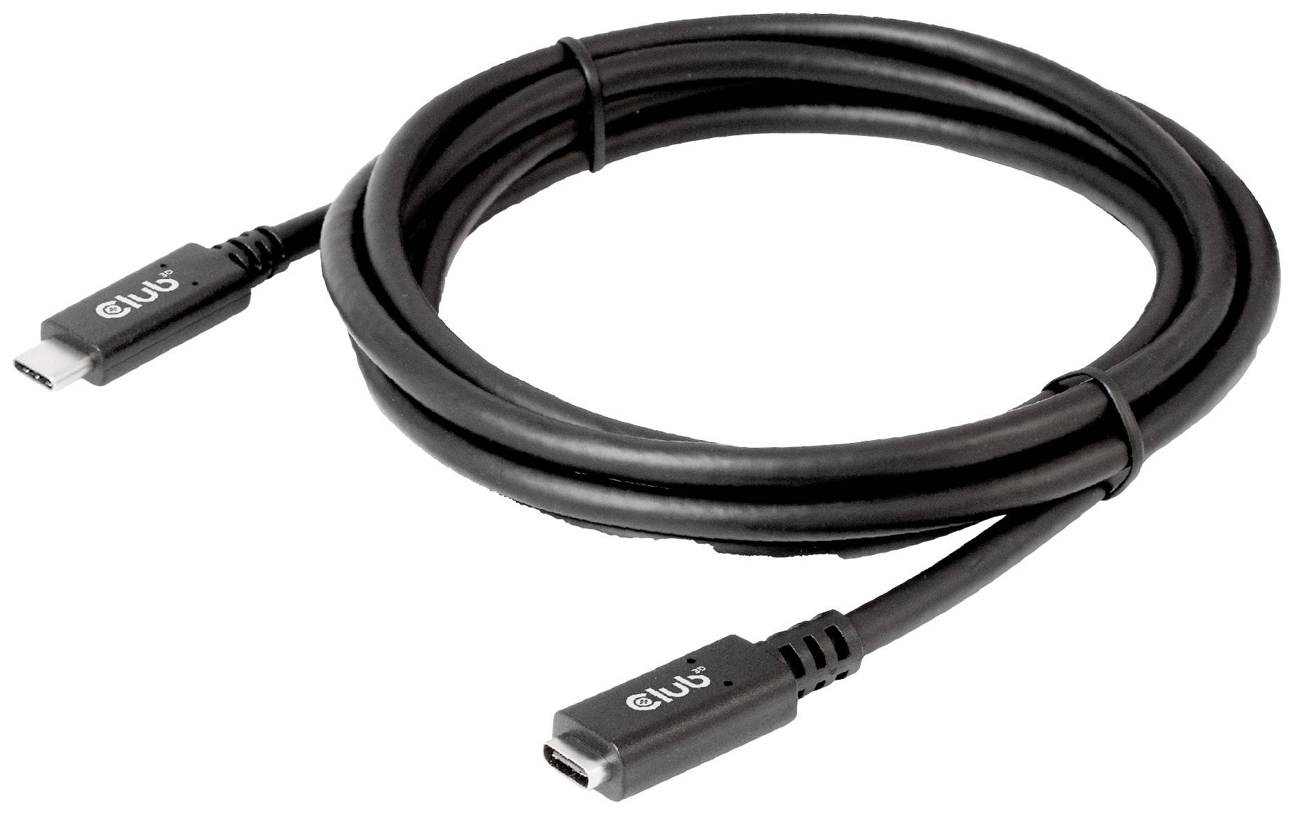 Een zwarte USB-C-kabel met aansluitingen aan beide zijden, opgerold en klaar voor gebruik voor gegevensoverdracht of opladen.