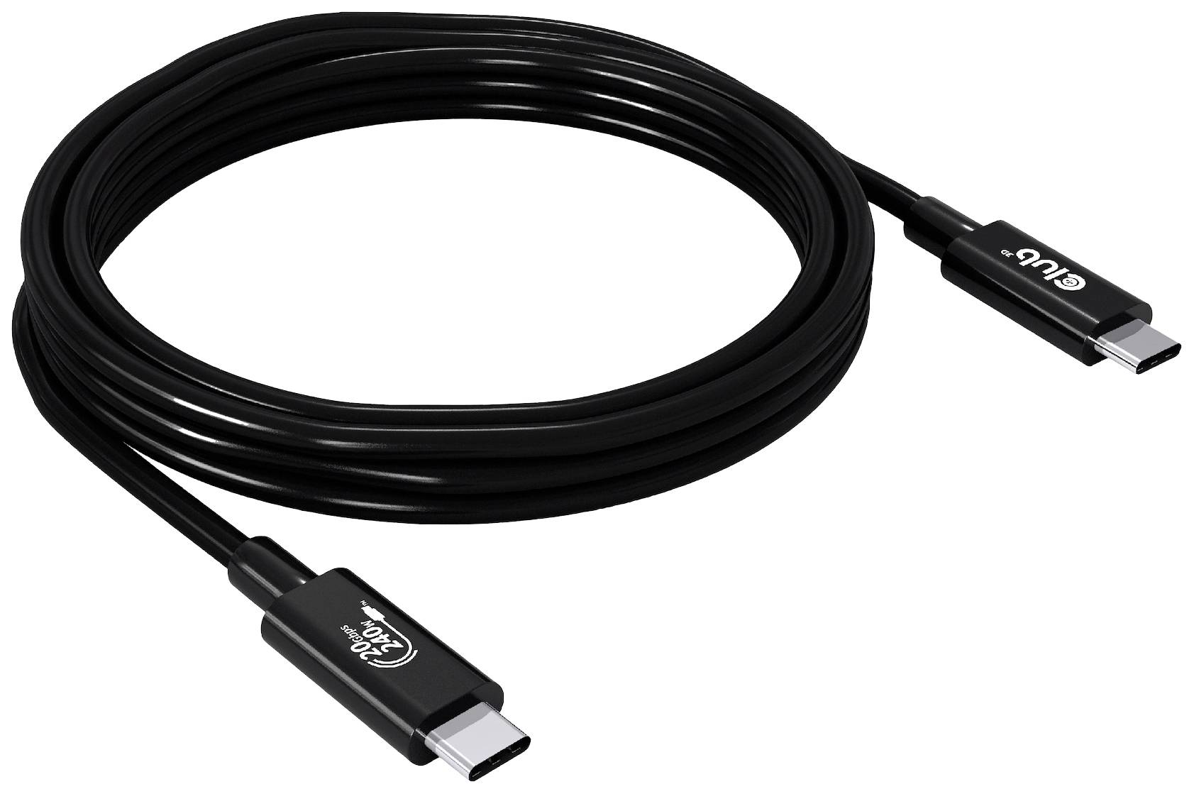 Een lang, zwart USB-C-kabel, geschikt voor het aansluiten van apparaten zoals smartphones, laptops of tablets voor gegevensoverdracht.