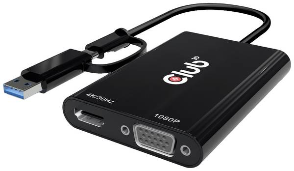 club3D USB 3.2 Gen 1 (USB 3.0) Adapter [1x USB-A, USB-C - 1x HDMI-bus, VGA-bus] Adapter USB Typ C/A - HDMI / VGA 0 mm