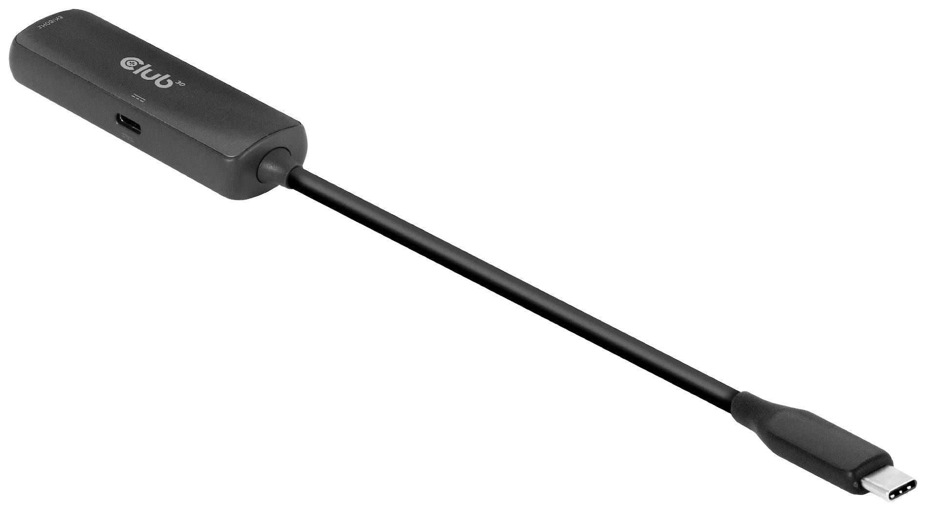 Zwarte USB-C naar USB-adapter met kabel; compact, strak design; geschikt voor het verbinden van apparaten met verschillende aansluitingen.