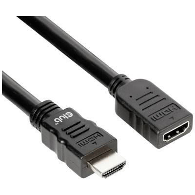 Zwart HDMI-kabel met mannelijke en vrouwelijke aansluiting.