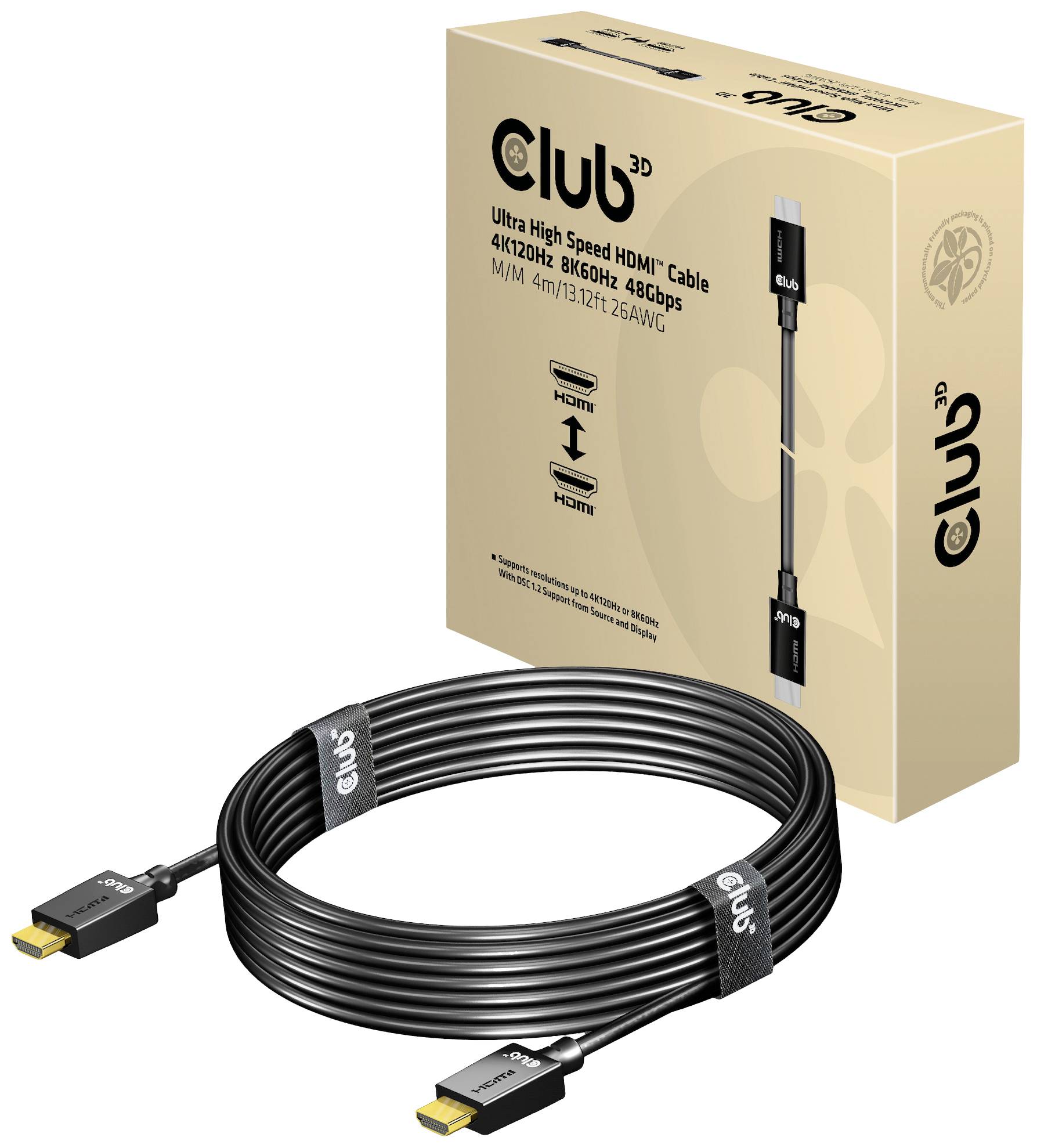 HDMI-kabel en verpakking met de tekst 'Ultra High Speed HDMI-kabel 4K120Hz 8K60Hz 48Gbps', toont high-speed kabel voor videooverdracht.