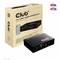 Zwarte HDMI-switch van Club 3D met drie ingangen en één uitgang. Ondersteunt 8K bij 60Hz, 4K bij 120Hz. Verpakking toont productdetails.