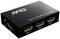 Zwarte HDMI-schakelaar met drie ingangen en één uitgang, voorzien van het opschrift 'HDMI 3x1 Switcher voor 8K'.