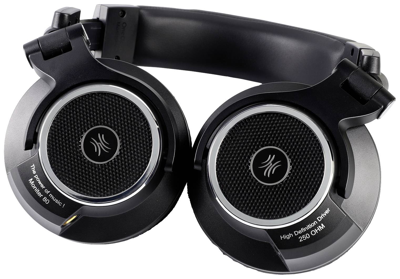 Zwarte over-ear koptelefoon met zilveren accenten en de tekst 'High Definition Driver 250 OHM' op de oorschelp.