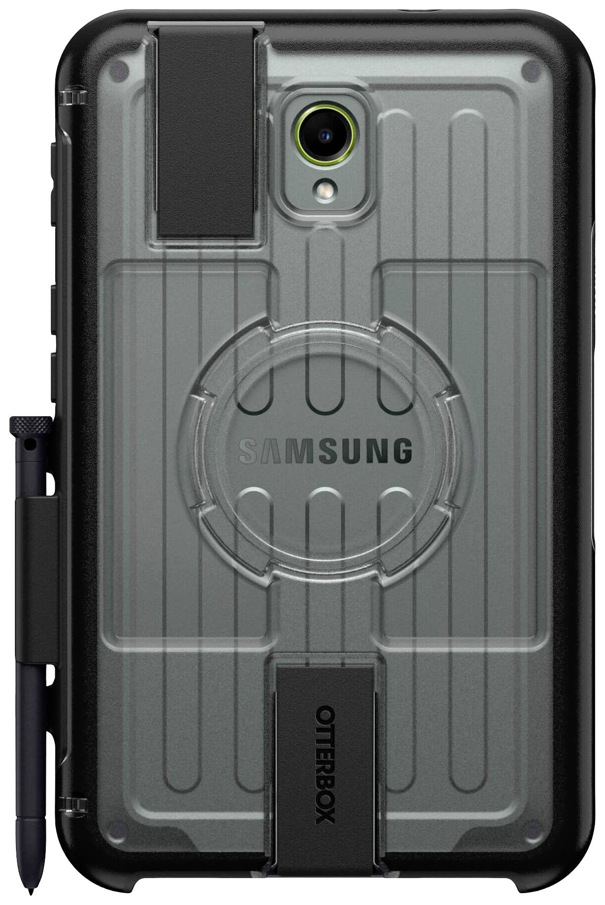 Beschermhoes voor Samsung-smartphone in het zwart met geïntegreerde penhouder. Robuust ontwerp voor extra bescherming.