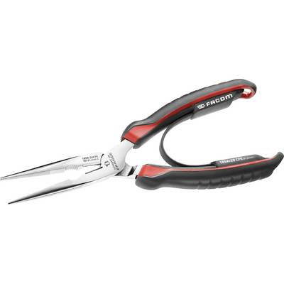 Rode en zwarte platte tang van Facom met lange grijpkop en ergonomische handgreep, geschikt voor precisiewerk in de mechanica.