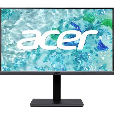 'Acer'-logo op een computermonitor met een achtergrond van turquoise water en groen-blauwe abstracte vormen.
