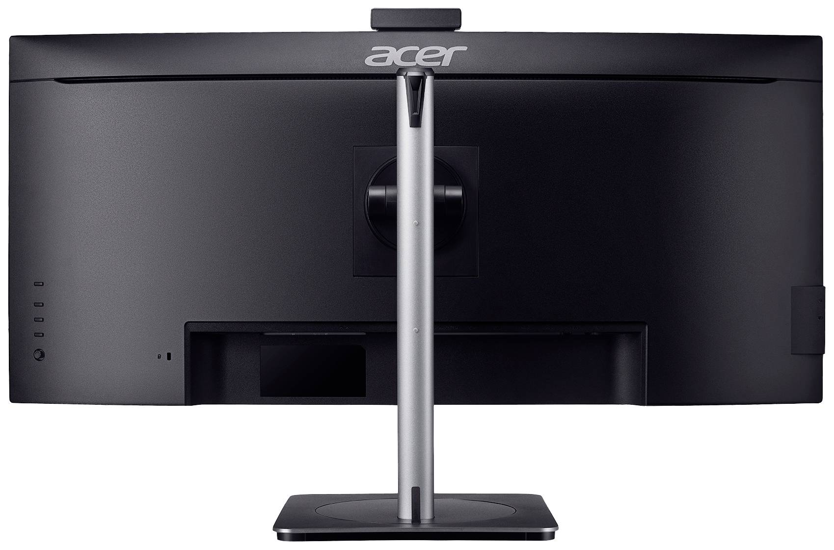 Achteraanzicht van een Acer-monitor met een breed scherm en een slanke standaard.